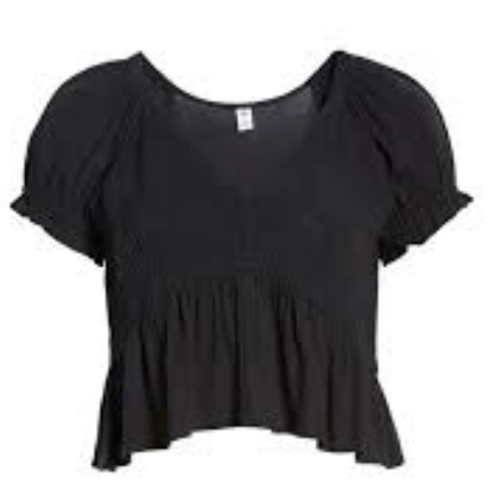 BP Babydoll Shirred Black Crop Top Size Small - Picture 1 of 8
